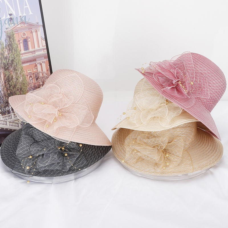 Summer New Pot Hat, Organza Flower Outdoor Fashion Sunshade Hat, Women's Large Edge Breathable Cool Hat, Versatile