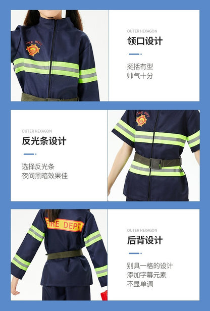 Children's Firefighter Performance Costume Kids Sets Boys and Girls Cosplay Fireman Clothes Festival Stage Show Clothes