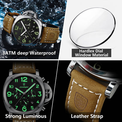 POEDAGAR Top Luxury Fashion Watch For Men Waterproof Luminous Chronograph Man Watch Leather Military Men's Quartz Watches Reloj