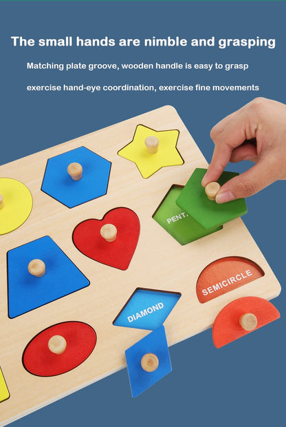 Brinquedos de quebra-cabeça Montessori para bebês de madeira, de encaixe de formas e cores, tábua de raspar à mão, brinquedos cognitivos geométricos de educação infantil