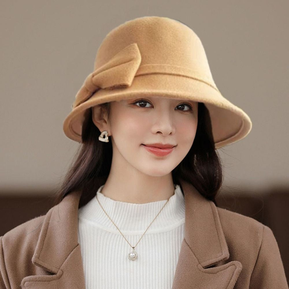 Elegant Brim Bowler Fedora Hats Church Bowler Cloche Hats Women Vintage Retro Hat Autumn Winter Warm Hat Wool Felt Bucket Cap