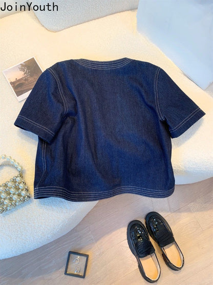 Streetwear Denim Jackets for Women Short Sleeve Summer Jean Jacket Outwear 2025 Ropa Mujer Fashion Vintage Coat Cropped Tops