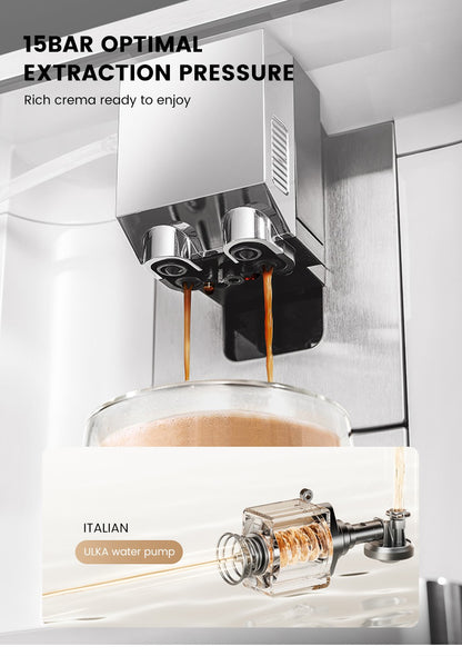 Máquina de Café Expresso Automática Mcilpoog M3 – Espumador e Reservatório de Leite Integrados, 7 Variedades de Café, Tela Sensível ao Toque