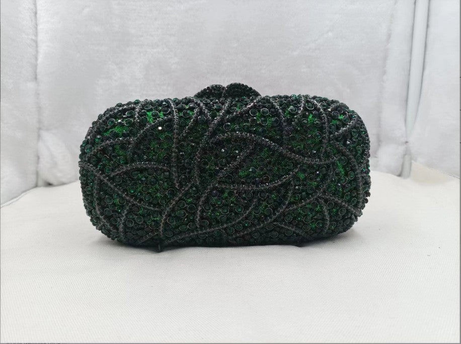 XIYUAN Women Burgundy Stones Evening Bags Crystal Clutch Wedding Party Rhinestone Handbags Bridal Floral Minaudiere Purses Green