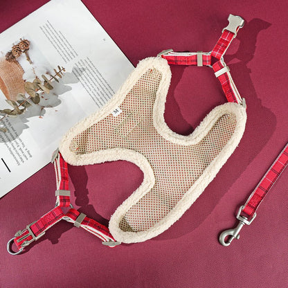 Conjunto de Coleira e Peitoral Respirável para Cães Peitoral de Pele para Cães Quente de Inverno Colete Corda para Passeio de Animais com Saco de Lixo para Cães Pequenos e Médios