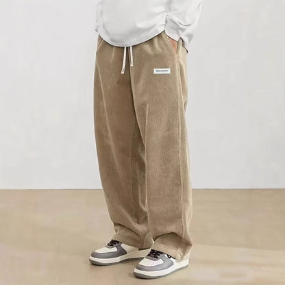Mens Corduroy Casual Pants Fashion Loose Fit Baggy Pant Straight Sweatpants Elastic Waist Drawstring Outdoor Streetwear New 2025