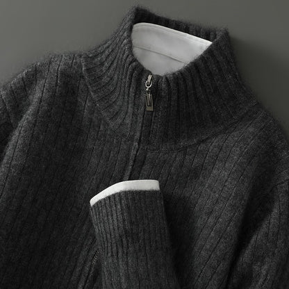 Autumn Winter New Mink Cashmere Sweater Thickened Loose Zipper Cardigan Sweater Comfortable Casual Men's Knitted Bottoming Shirt