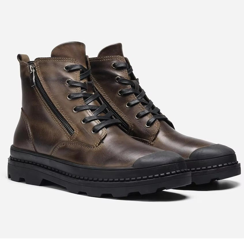 Botas Masculinas de Couro Legítimo Natural Feitas à Mão Estilo Retrô para o Inverno #9550