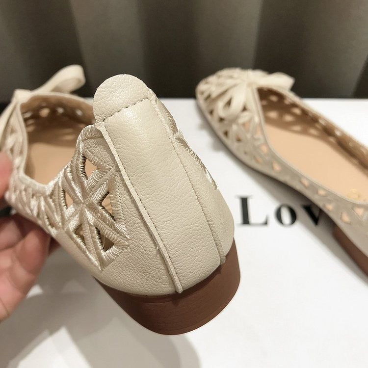 2025 New Fashion Women's Sweet Bow Mesh Flats - Hollow Out Grid Pointed