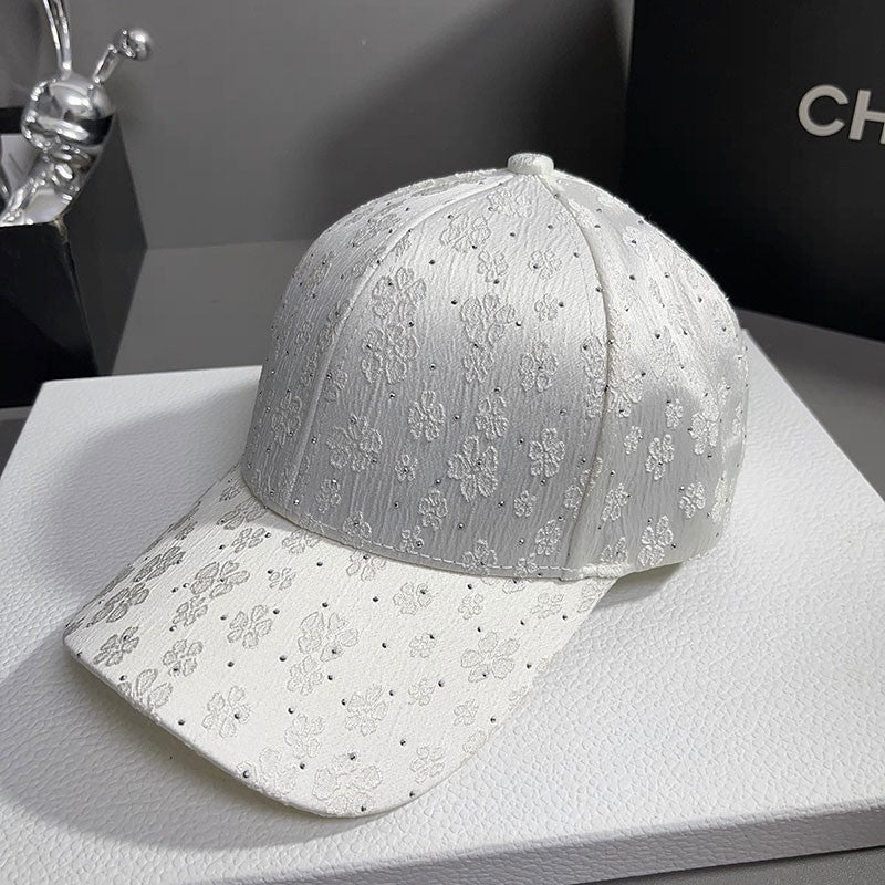 Fashion Retro Diamond Luxury Rhinestone Baseball Cap Satin Streetwear Hip Hop Hat Bones Snapback Ponytail Peaked Hats Caps Men