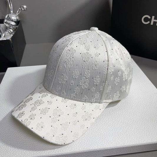Fashion Retro Diamond Luxury Rhinestone Baseball Cap Satin Streetwear Hip Hop Hat Bones Snapback Ponytail Peaked Hats Caps Men