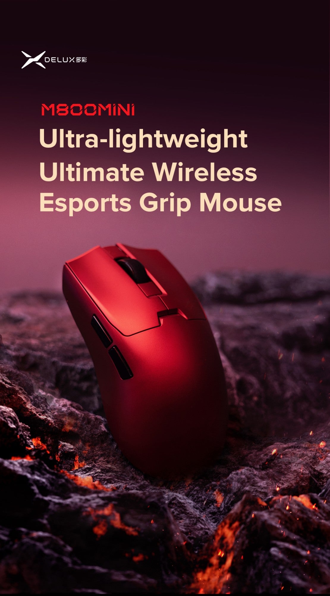 Delux M800mini Wireless Gaming Mouse, 46g Lightweight,PAW3395/PAW3311,1KHz Polling Rate for Small to Medium Hand PC Gamer