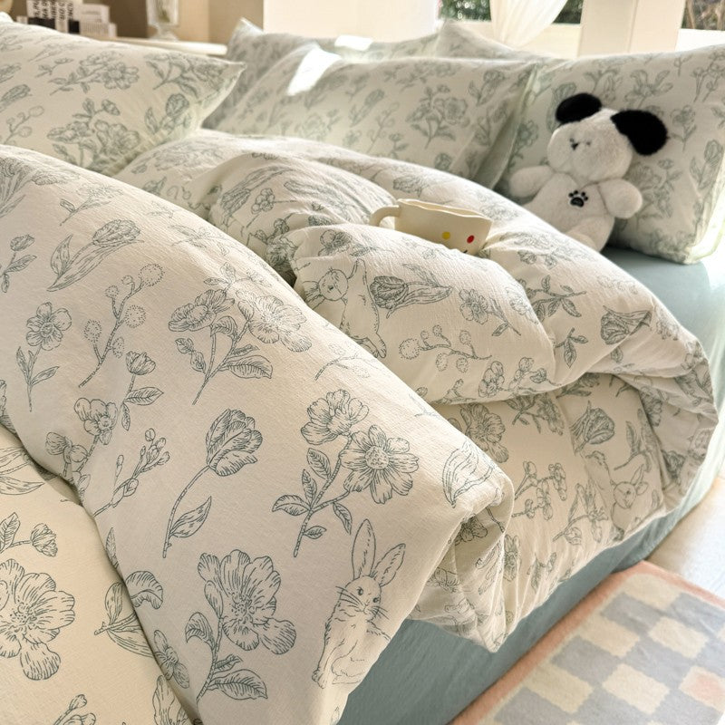 INS Cute Bow Bedding Set for Girls Women Soft Bed Sheet Set Pillowcase Single Twin Full 200x230cm Kawaii Duvet Cover Set