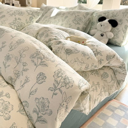 INS Cute Bow Bedding Set for Girls Women Soft Bed Sheet Set Pillowcase Single Twin Full 200x230cm Kawaii Duvet Cover Set