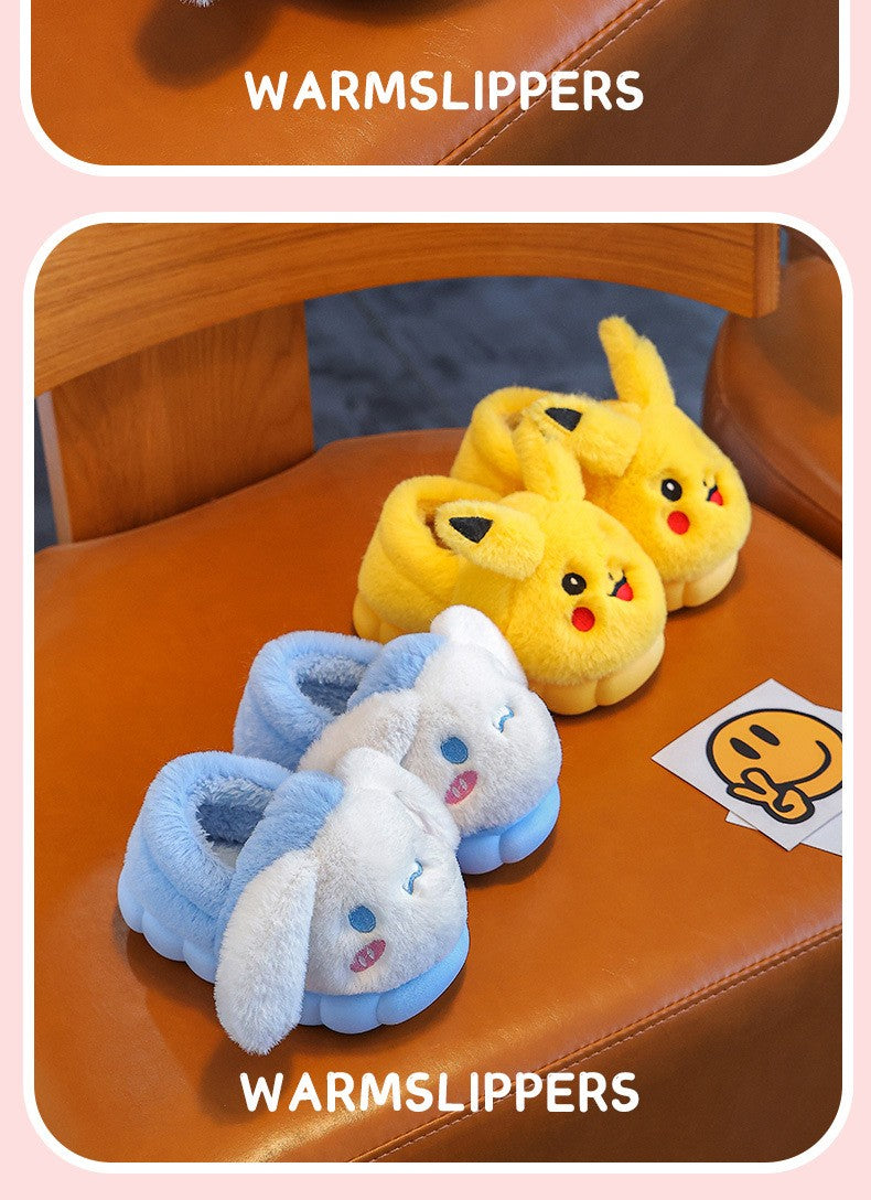 2025 New Winter Warm Cute Cartoon Indoor Mule Soft Non-slip Fluffy Slippers For Kids Teen Boys Girls Children Home Cotton Shoes