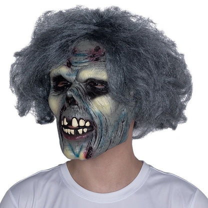 Halloween Scary Zombie Latex Mask with Grey Hair - Horror Rotten Face Prop for Haunted House, Cosplay & Party