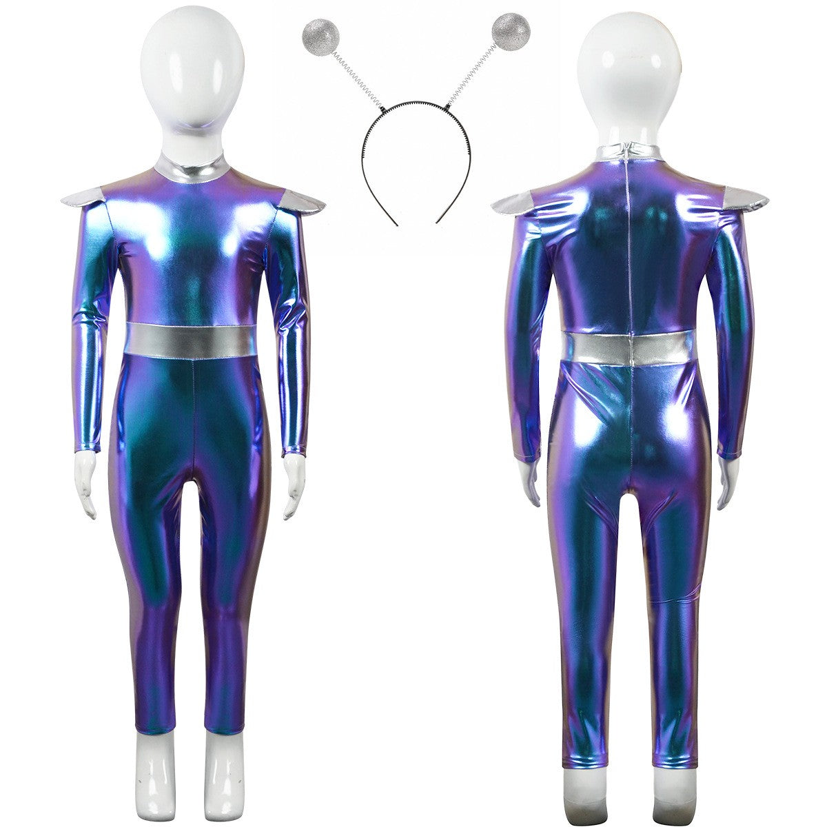 Cyber Alien Laser Reflective Alien Cosplay Dress, Adult and Children's Party Outfit, Including Tentacle Headpiece