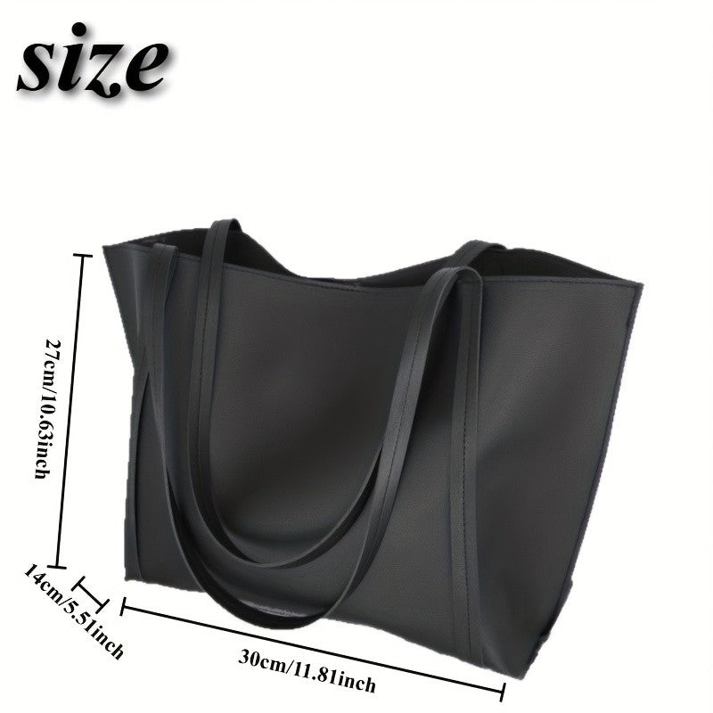 Women's Large Capacity Lightweight Tote Bag Elegant Black Synthetic Shoulder Bag, Spacious Work Travel Handbag for Everyday Use