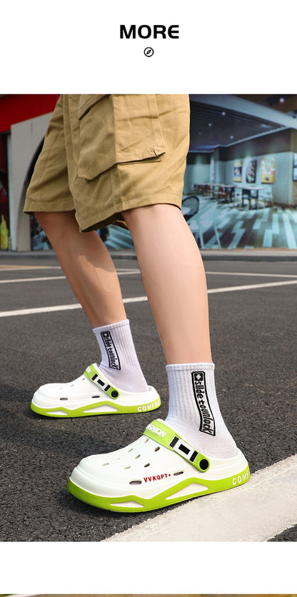 Summer Hole Shoes Men Wear Casual Fashion Non-slip Portable Sports Sandals Beach Step on Toe Breathable Slippers for Men Outdoor