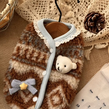 Colete Fofo de Urso 3D Para Cães Roupas de Inverno Para Filhotes Pequenos e Médios Bichon Teddy Gato Suéter Estampado de Neve Roupas Quentes Para Animais de Estimação de Ano Novo