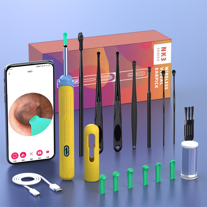 Conjunto de Limpeza de Ouvido com Câmera, Hastes para Ouvido, Otoscópio, Carregamento USB C, Ferramenta de Remoção de Cera com Endoscópio, Câmera Mini de Limpeza de Ouvido, Conjunto de Limpeza de Ouvido