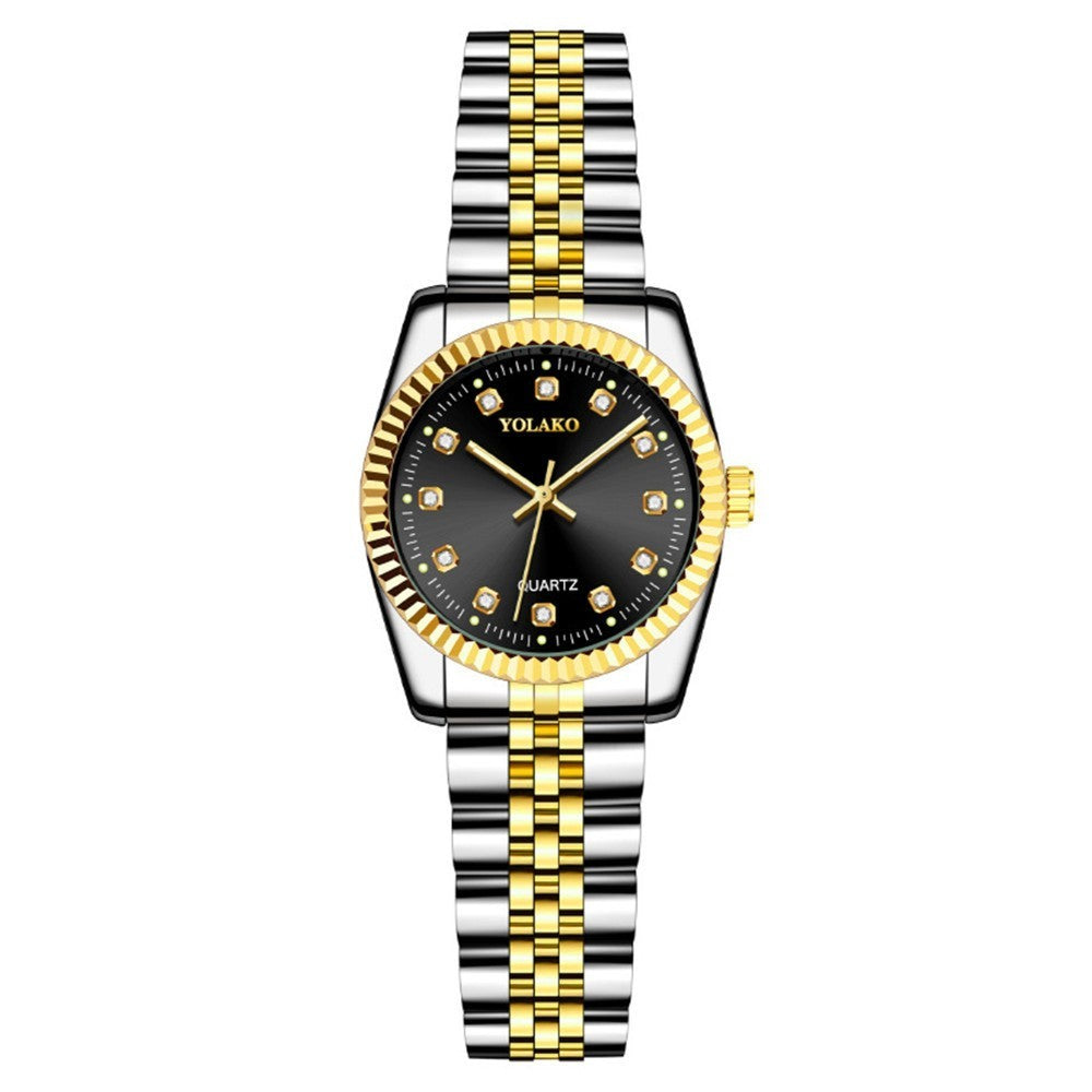 Watches for Women Simple Casual Student Fashion Quartz Diamond-Encrusted Steel Band Calendar Gold Set Men's Watch Couple