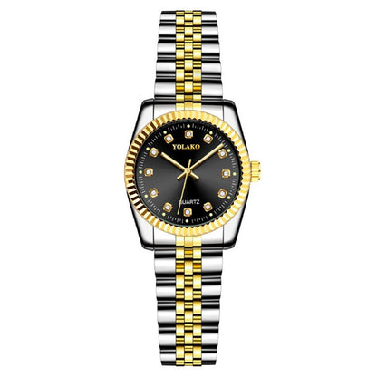Watches for Women Simple Casual Student Fashion Quartz Diamond-Encrusted Steel Band Calendar Gold Set Men's Watch Couple