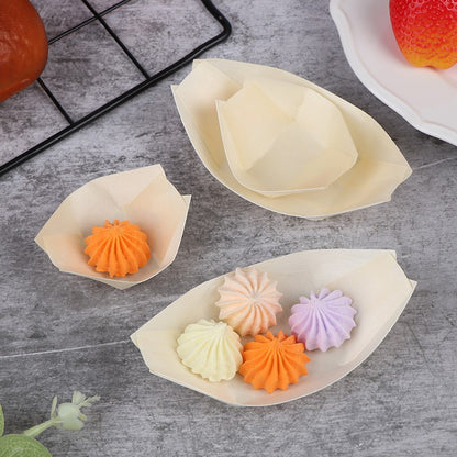 50Pcs Wood Boats Plates Sushi Salad Dessert Bowl Wood Serving Bowl Disposable Sushi Serving Trays Sushi Boat Plates