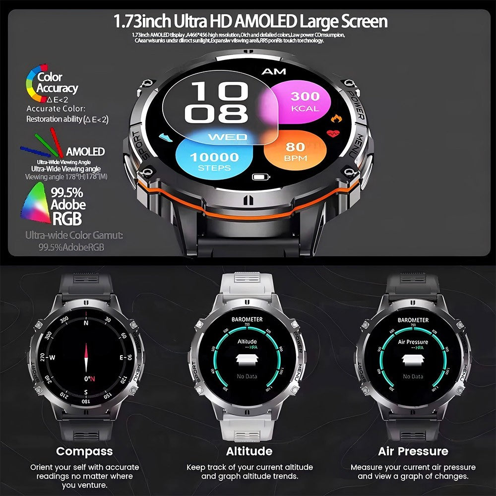 Smartwatch T-Rex 3 Militar Bateria 1000mAh 10ATM À Prova D'água GPS Bússola Altímetro Chamada AMOLED Masculino Natação Esportes