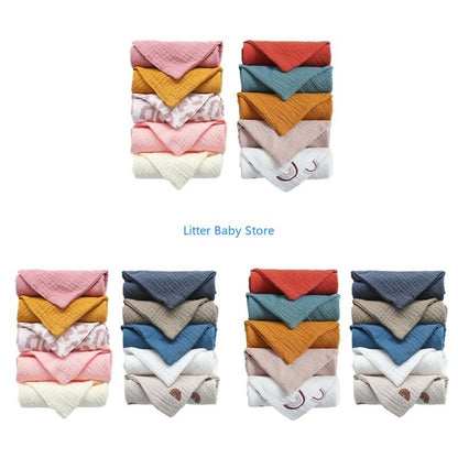 N80C 10Pcs Baby Square Towels Infants Wash Hand Face Towel Handkerchief Feeding Bib Burp Cloth Soft Crepe Muslin Saliva Towel