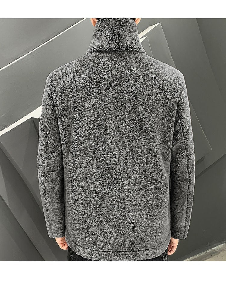 2025 Autumn/winter Korean Edition New Men's Lamb Wool Coat High Collar Thick Wool Men's Cotton Coat Trendy Coat Wholesale