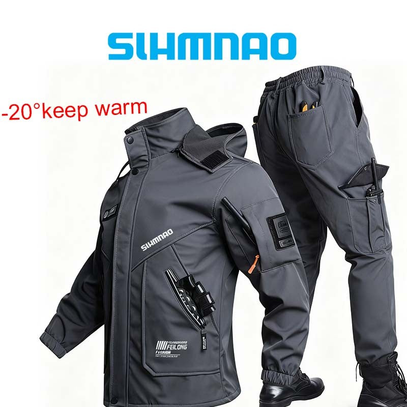 Conjunto de Pesca Masculino de Inverno 2025 Novo Impermeável e Quente Engrossado, Calça de Neve de Algodão, Conjunto Quente de Montanhismo à Prova de Vento