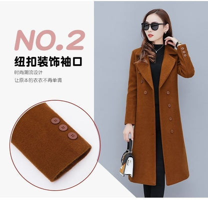Medium-Length Women's Woolen Jacket Spring Autumn Winter Warm Simple Long Sleeve Overcoat Long Style For All Seasons