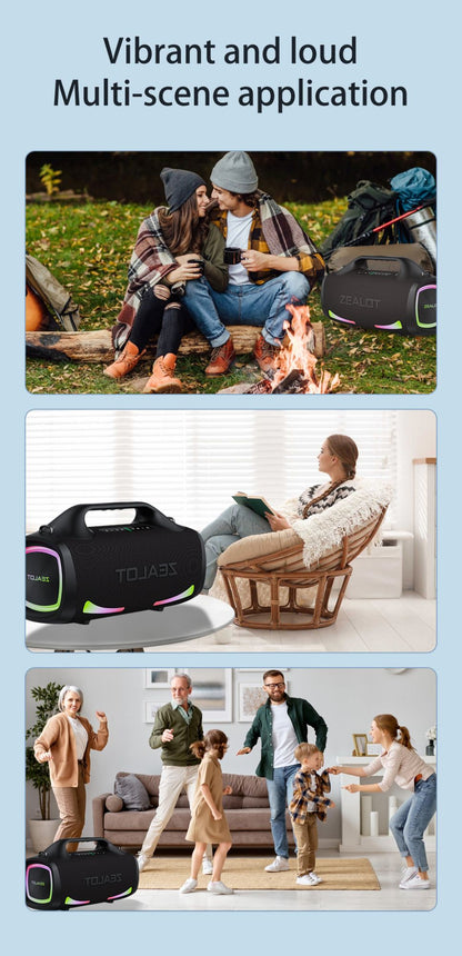 Caixa de Som Sem Fio Zealot S79 100W, Subwoofer Portátil para Exterior, Qualidade de Som Hifi, Pareamento Duplo, Carregamento Rápido, 24000mAh.
