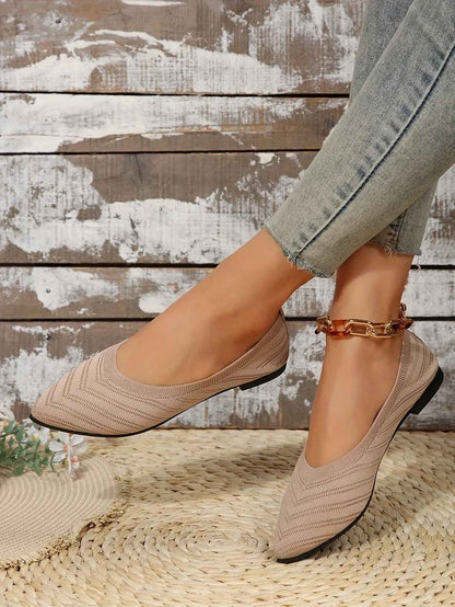 New 2024 Pointed Toe Flat Office Boat Solid Color Knitted Slip on Shoes Casual Ballet Flats Shoes Women Loafers Zapatos De Mujer