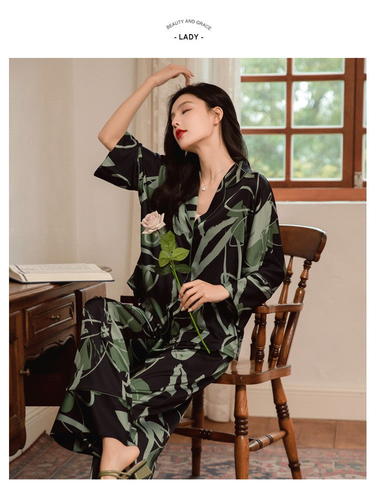 Premium Women's Ice Silk Pajama Set Lightweight Long Sleeve Loungewear Fashionable Silk Design Luxurious Comfort for Homewear