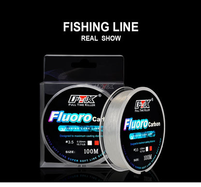 Linha de pesca FTK 100m 4.13-34.32LB Fluorcarbono Linha de Pesca de Iscas de Fibra de Carbono Leader Linha de Pesca com Mosca Linha Super Macia Pesca