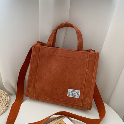 Ladies Corduroy Canvas Shoulder Crossbody Handbag Small Square Bag Stylish Trendy Women's Handbag for Casual Use