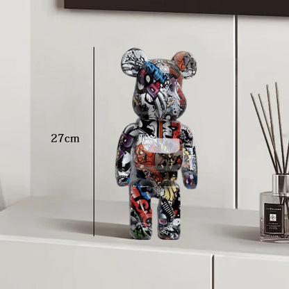 Estátua Urso Graffiti 27cm Bloco Tinta Urso Decoração Enfeites de Resina para Desktop Decoração de Casa Sala de Estar Urso Escultura de Chão Presentes