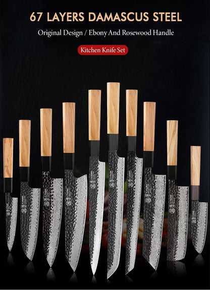 F.YOUNG Damascus Steel Kitchen Knives Japanese Hand Forged Chef Knife Vegetable Slicing Sashimi Utility Kitchen Cooking Tools
