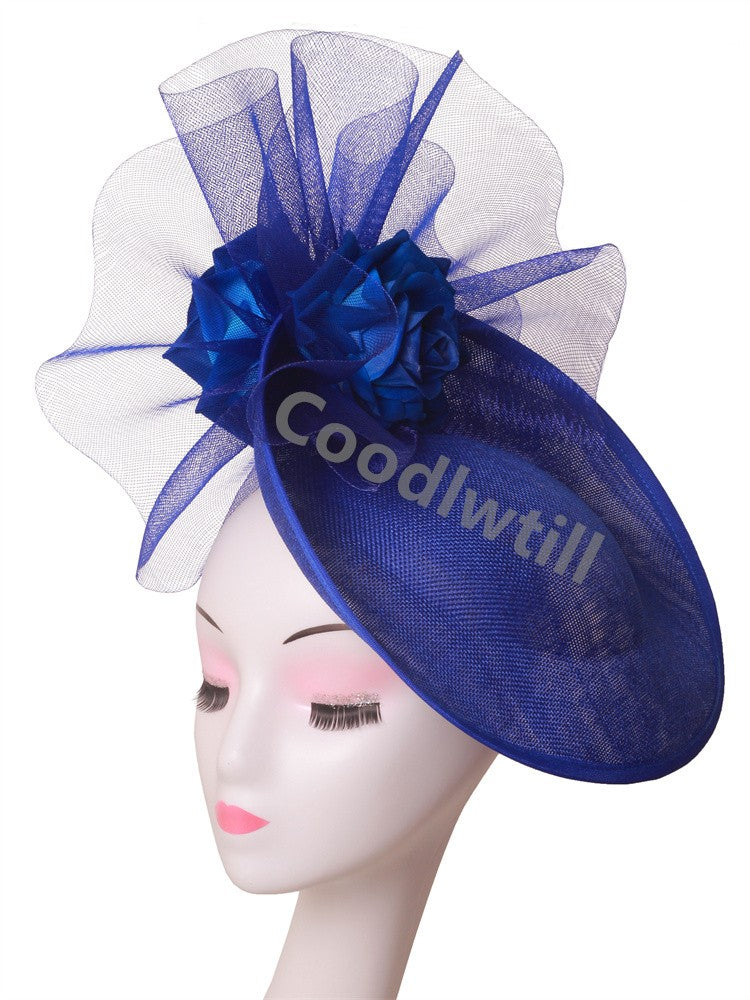 Fascinator Feminino Azul Marinho Chic Chapéu Elegante para Royal Ascot Millinery Noiva Casamento Coquetel Acessórios de Cabelo Véus e Acessórios para Cabeça