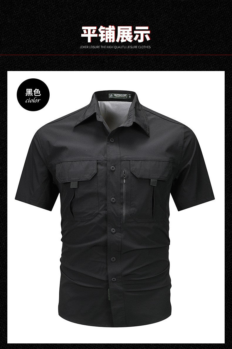 2024 Summer New Cargo Shirt Short Sleeve Men's Cargo T-shirt Outdoor Navy Multi-pocket Breathable Camping Hiking Work Shirts