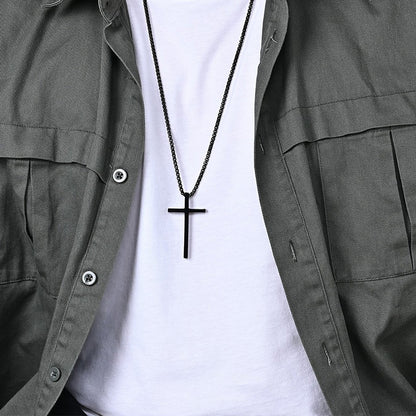 Colar com Pingente de Cruz em Aço Inoxidável 2 Peças para Homens Aço Titânio Corrente de Corda Torcida Gargantilha Feminina Joias de Moda Punk