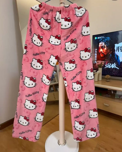 Calça de Pijama Hello Kitty Y2K Sanrio Anime Feminina Calças de Pijama Desenho Animado Moda Roupa de Dormir Calças de Lazer Roupa de Casa