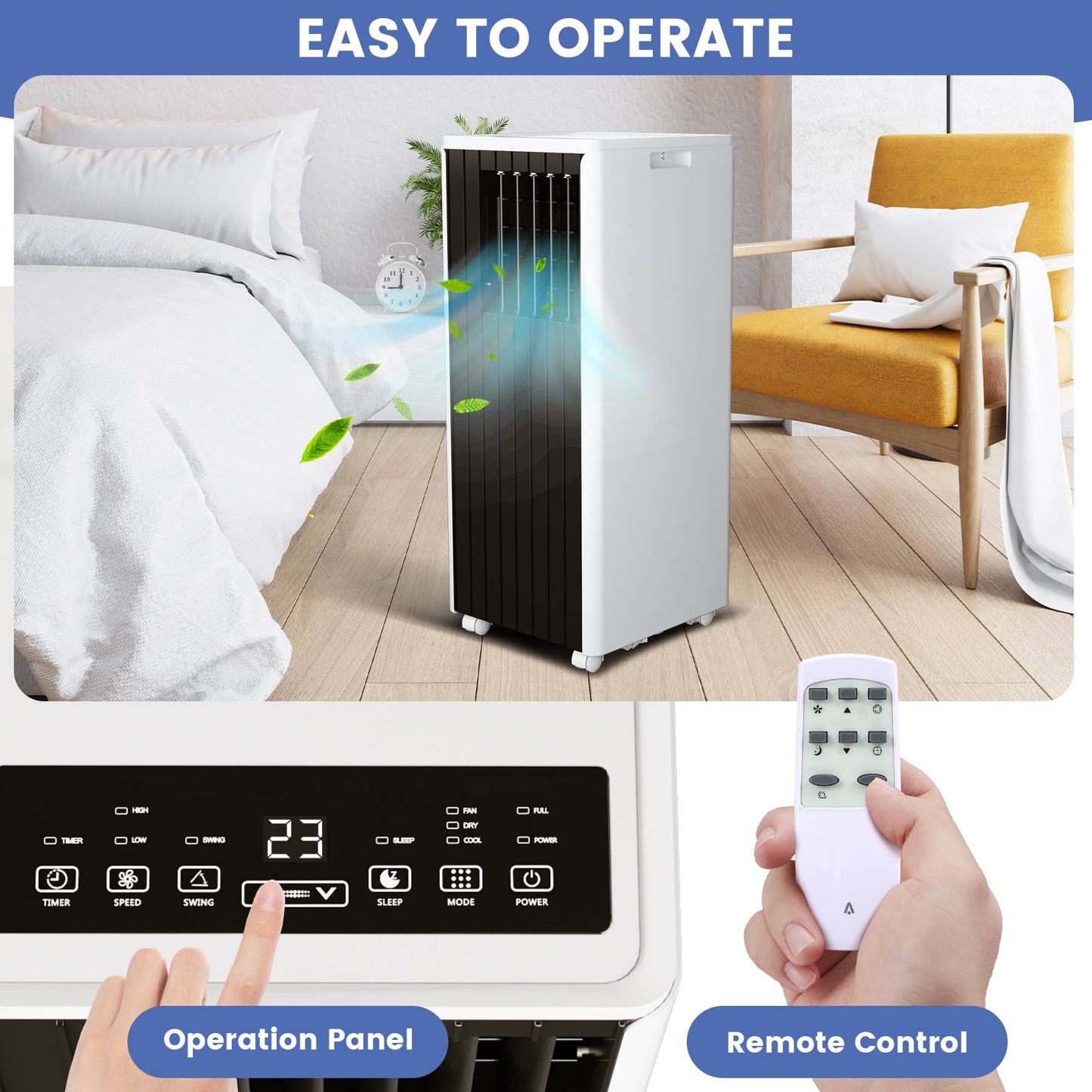 Ar Condicionado Portátil 8000 BTU - Refrigera até 32,5 m² Aparelho 3-em-1 com Desumidificador e Ventilador, Kit de Mangueira para Janela Incluído