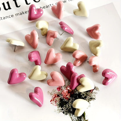 20 Alfinetes de Tachinha Rosa em Formato de Coração - Decoração Criativa com Tema de Amor para Escritório e Casa, Material ABS Durável, Ideal para Organizar Anotações