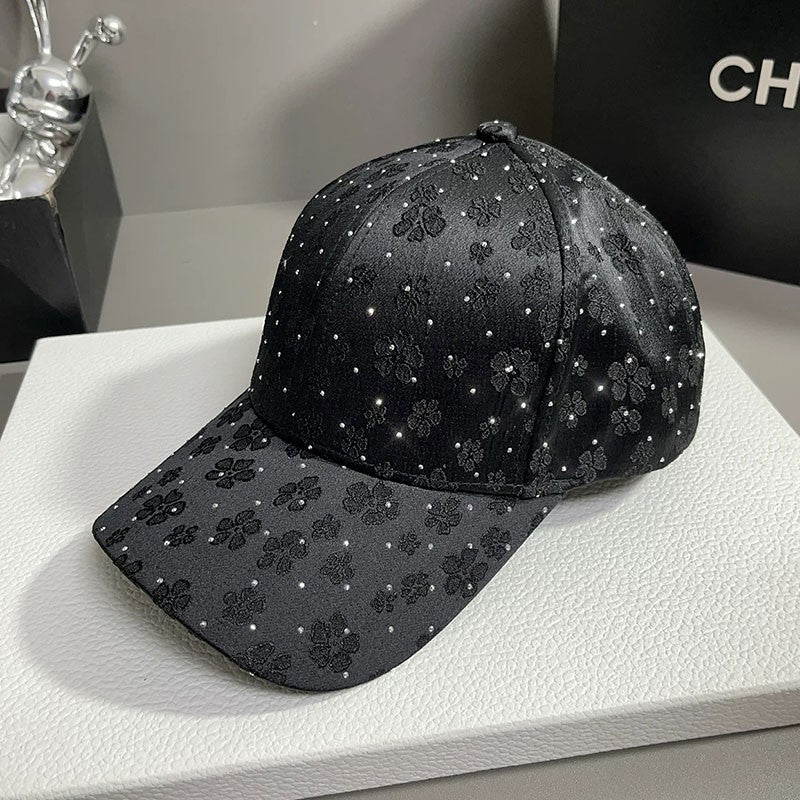 Fashion Retro Diamond Luxury Rhinestone Baseball Cap Satin Streetwear Hip Hop Hat Bones Snapback Ponytail Peaked Hats Caps Men