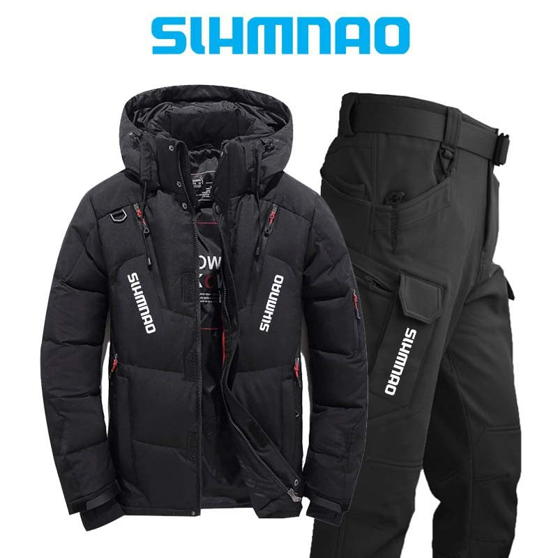 Conjunto de Pesca Quente e Resistente ao Vento e ao Frio de Inverno, Jaqueta Externa Quente, Jaqueta Grossa de Pluma de Ganso e Calças Táticas 2025