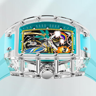 New PINDU Watch Unique Dial Design Style Men Mechanical Watch Summer Beach Fashion Watch Glowing Waterproof Resin silicone strap
