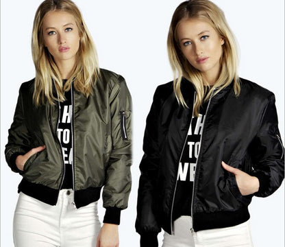 Autumn New Short Jackets for Women Vintage High Street O-neck Bomber Jacket Female Fashion Zipper Long Sleeve Coat Woman